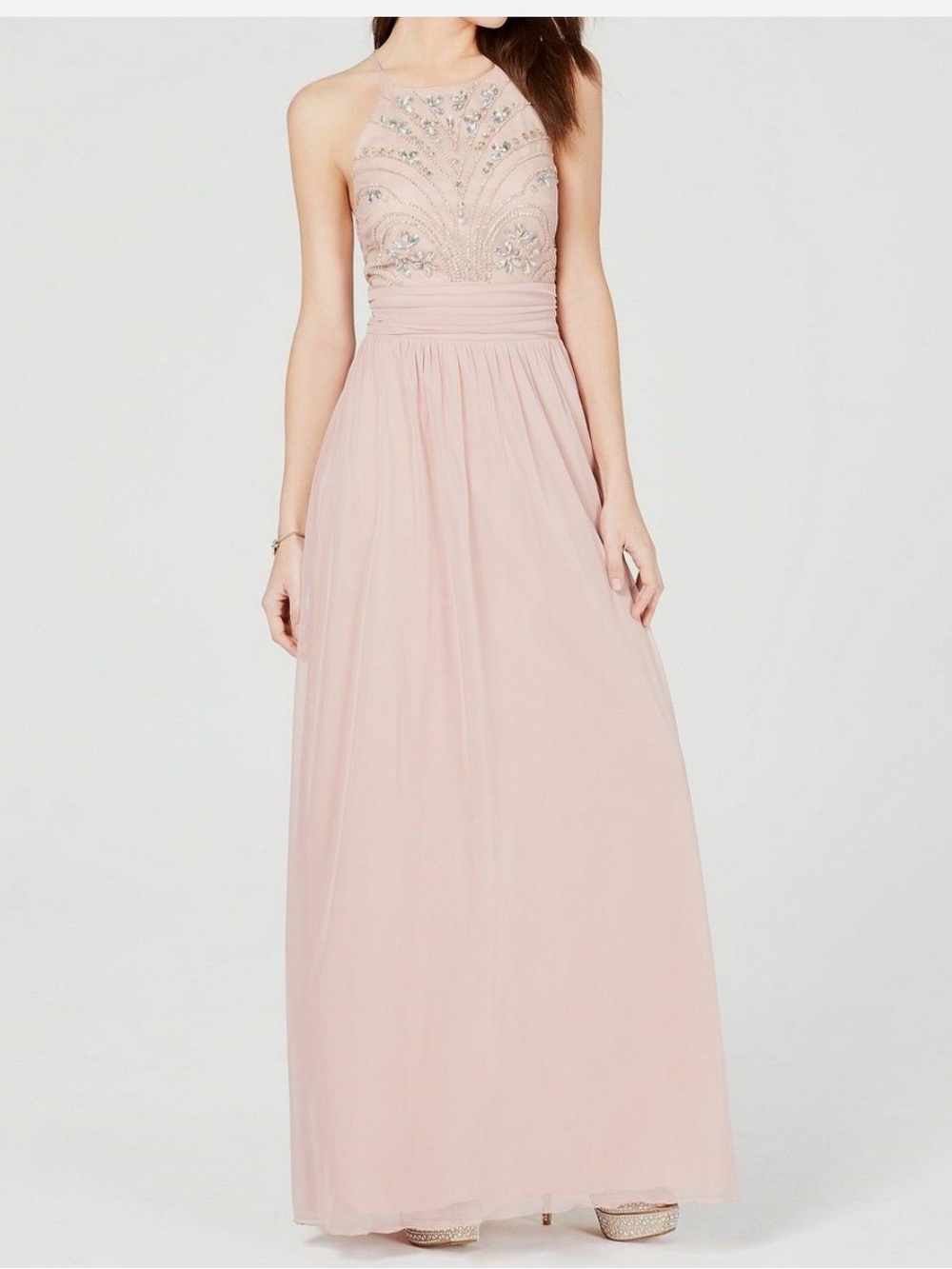 Speechless Blush Pink Beaded Halter Prom Dress